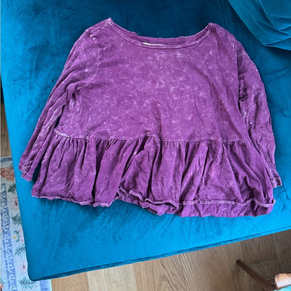 FP Purple Long Sleeve Peplum Crop Top